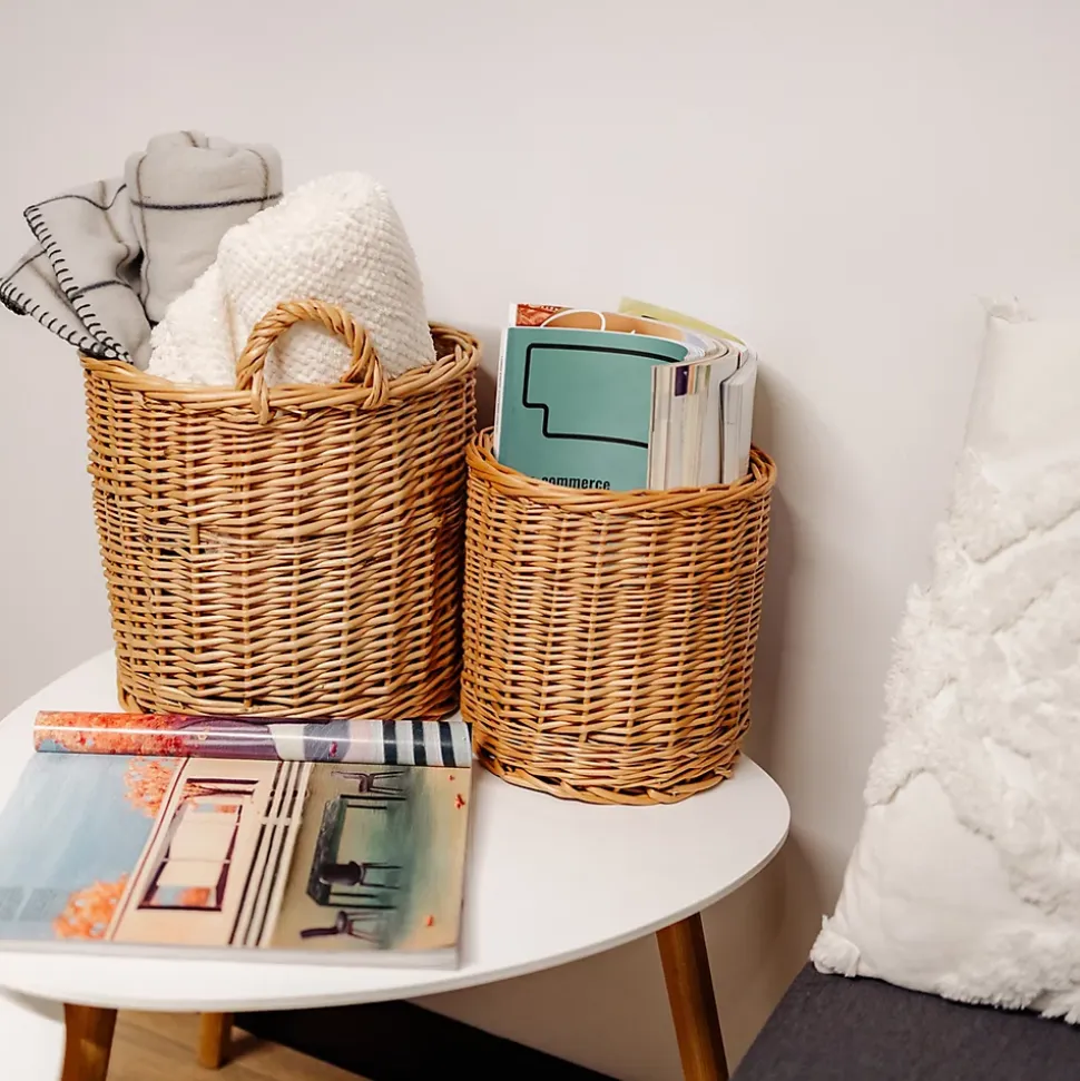 Creative Home Panier en Osier avec Poignées Claires 26 x 26 x 30 cm - Pot de Fleurs, Rangement, Panier à Fruits ou Linge, Naturel