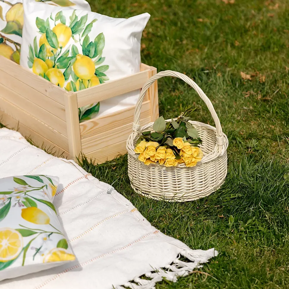 Creative Home Panier en Osier Blanc avec Poignée - 30x30x32 cm (+/- 2 cm) - Panier de Pâques, Jardin, Pique-Nique - Fait Main