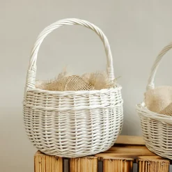 Creative Home Petit Panier de Pâques en Osier Blanc 22 x 22 x 26 cm (+/- 2 cm) -Panier avec Anse - Tissé à la Main - Panier Fruits