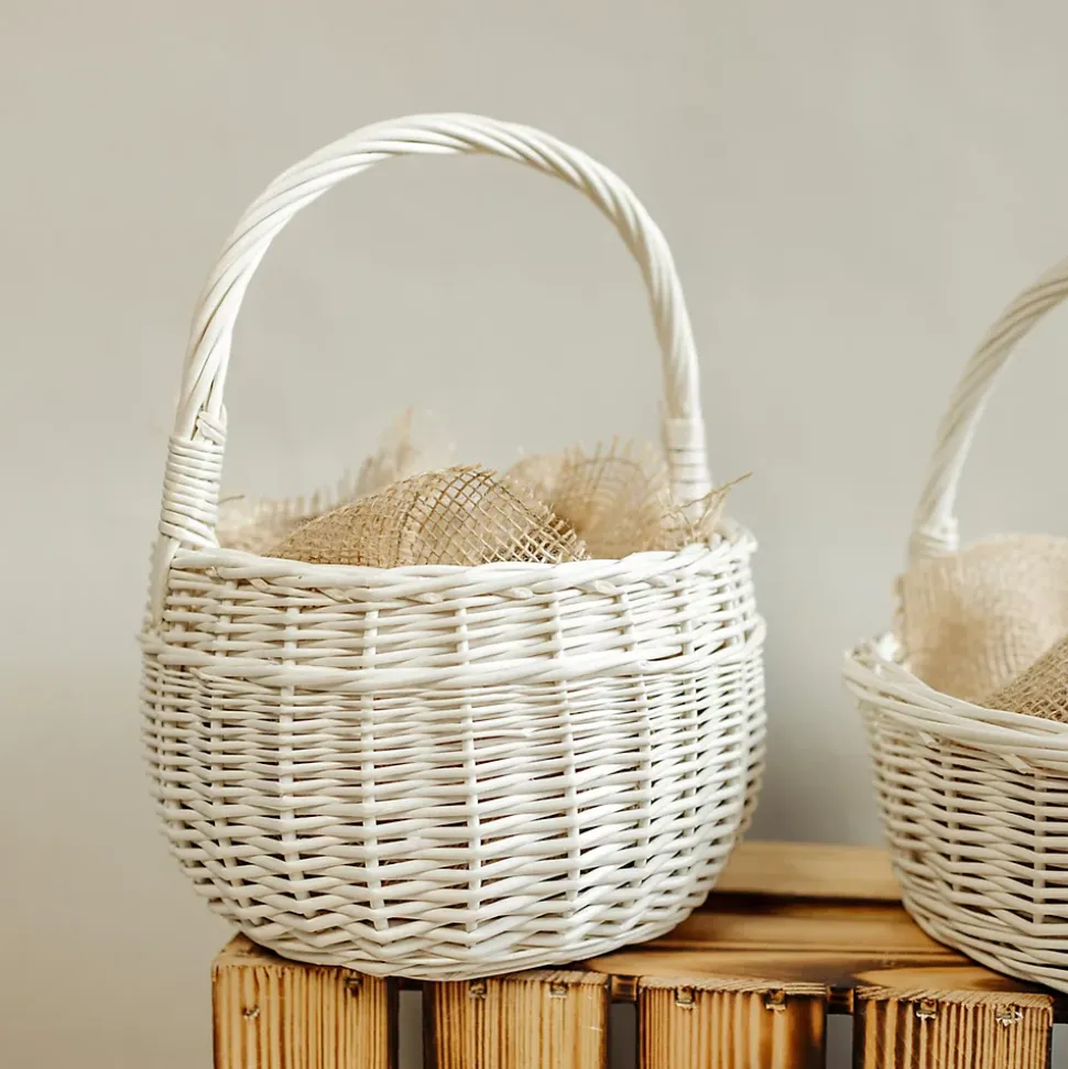 Creative Home Petit Panier de Pâques en Osier Blanc 22 x 22 x 26 cm (+/- 2 cm) -Panier avec Anse - Tissé à la Main - Panier Fruits