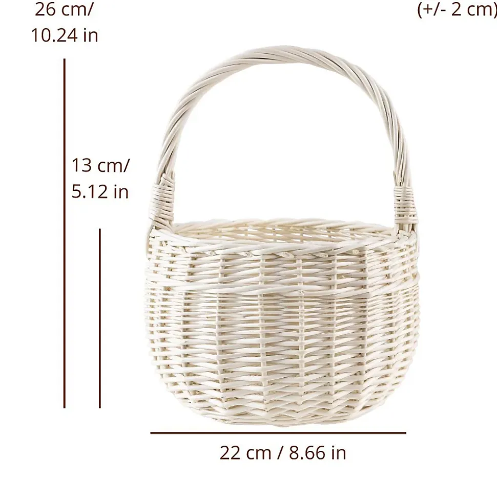 Creative Home Petit Panier de Pâques en Osier Blanc 22 x 22 x 26 cm (+/- 2 cm) -Panier avec Anse - Tissé à la Main - Panier Fruits
