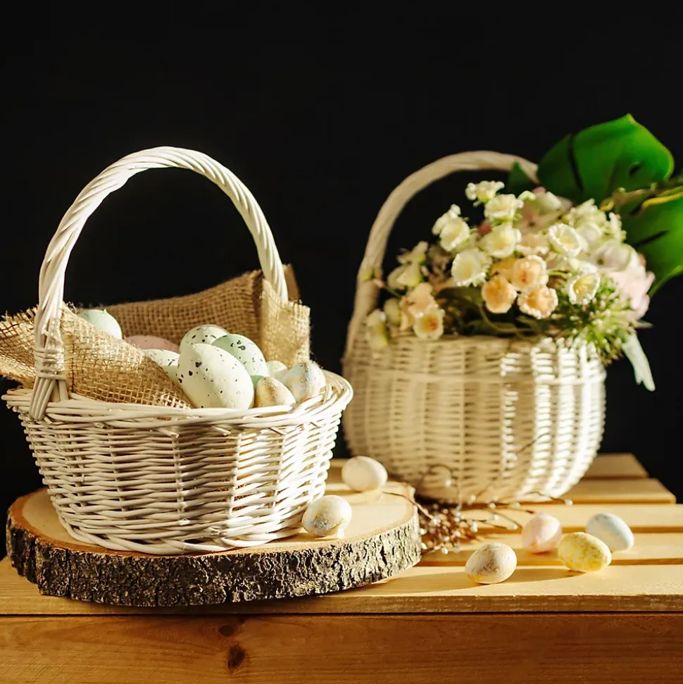 Creative Home Petit Panier de Pâques en Osier Blanc 22 x 22 x 26 cm (+/- 2 cm) -Panier avec Anse - Tissé à la Main - Panier Fruits