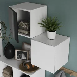 Cube de rangement blanc avec porte anthracite brillant GoodHome Atomia H. 37,5 x L. 37,5 x P. 37 cm