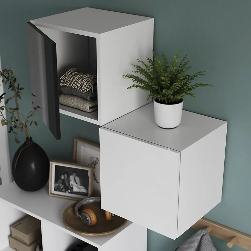 Cube de rangement blanc avec porte anthracite brillant GoodHome Atomia H. 37,5 x L. 37,5 x P. 37 cm
