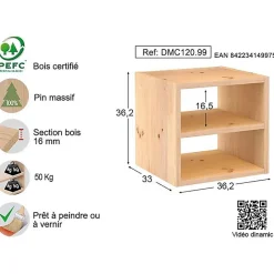 Cube de rangement en pin massif Dinamic Tablette intermédiaire