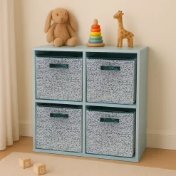 Cube de rangement en tissu blanc imprimé vert 31cm