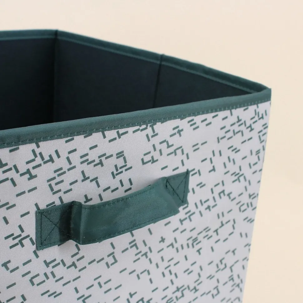 Cube de rangement en tissu blanc imprimé vert 31cm