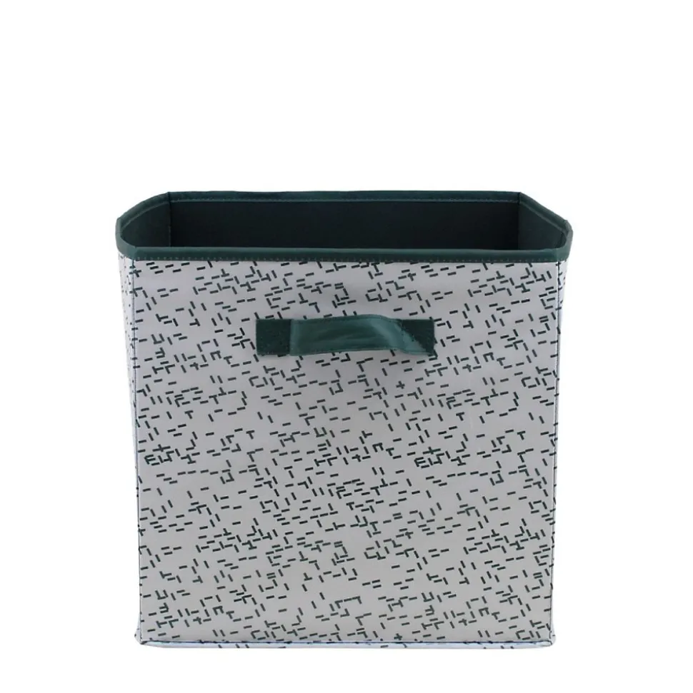 Cube de rangement en tissu blanc imprimé vert 31cm