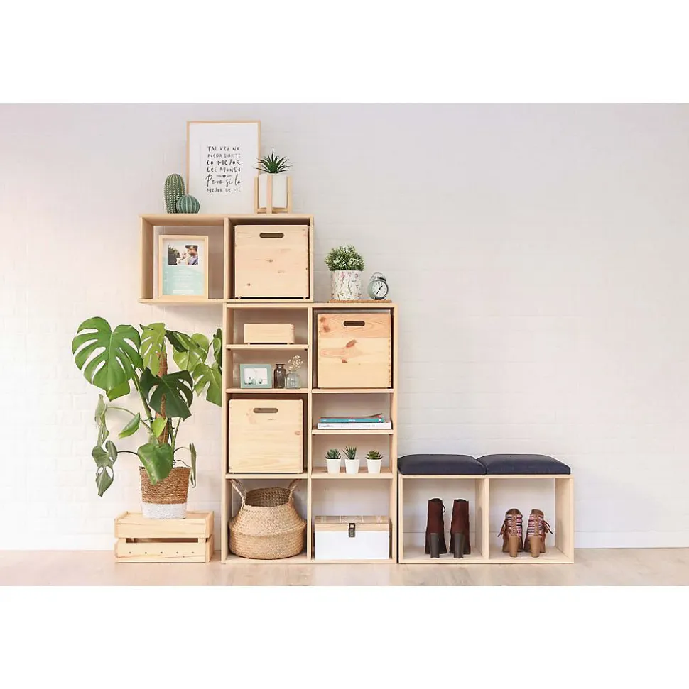 Cube de rangement pin masif - 36.2 x 36.2 x 33 cm - bois brut