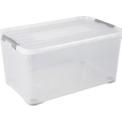 Curver HANDY boîte de rangement empilable 115 L transparent-argent 800 x 500 x 687 mm avec roulettes et couvercle