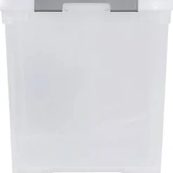 Curver Handy Lot de 3 bacs plastiques empilables transparents 65 L, fermeture à clips, modulaires (400 x 390 x 600 mm)