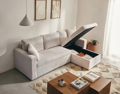 Cyrus - canapé d'angle réversible 4 places - convertible avec coffre - en velours côtelé - Best Mobilier