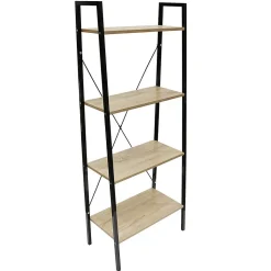 DARA - Etagère 4 Plateaux Métal et Aspect Bois