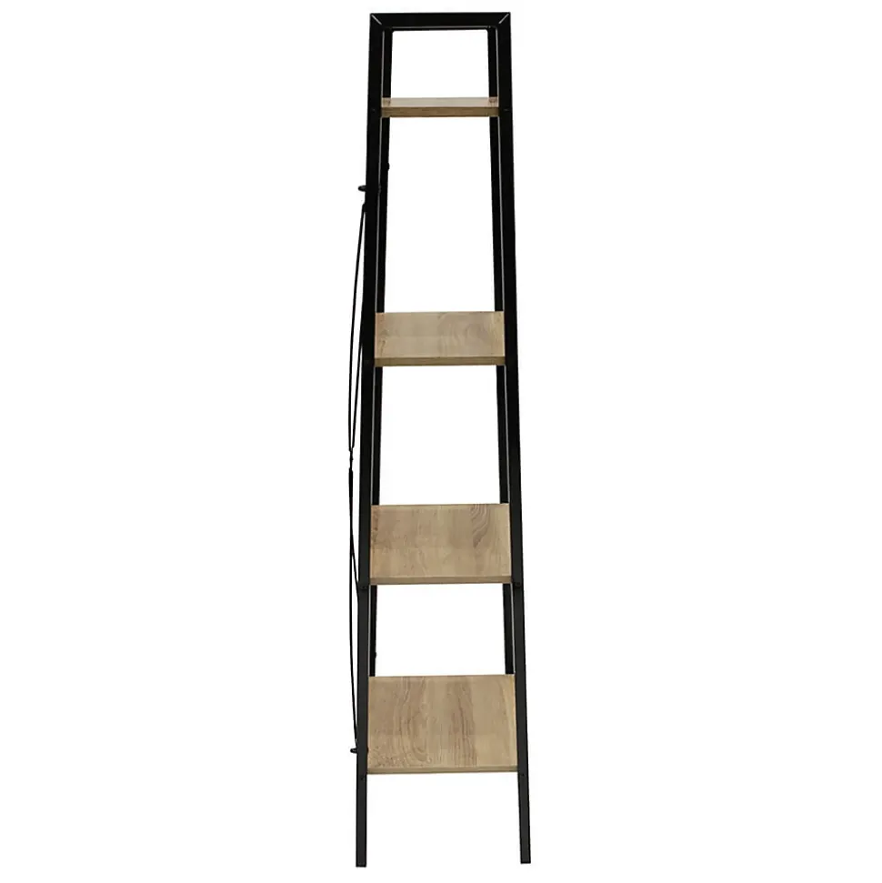 DARA - Etagère Simple 4 Plateaux Métal et Aspect Bois
