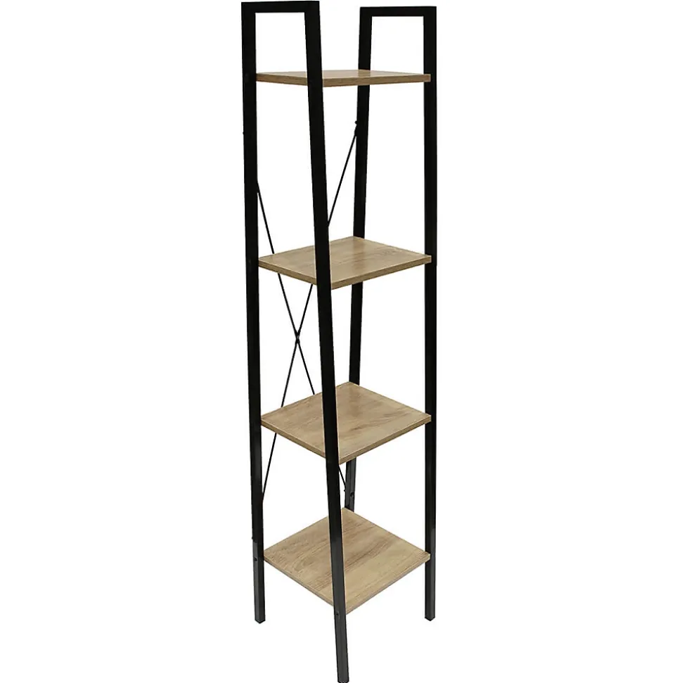 DARA - Etagère Simple 4 Plateaux Métal et Aspect Bois