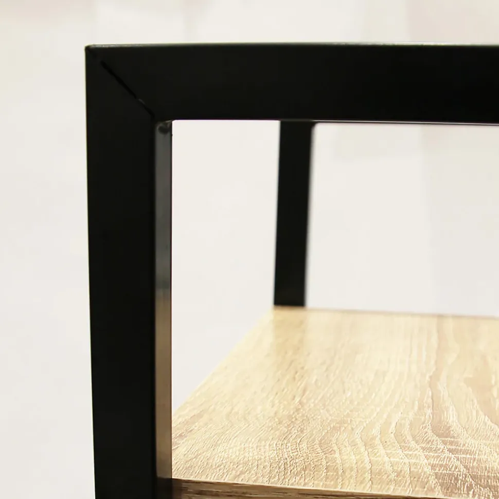 DARA - Etagère Simple 4 Plateaux Métal et Aspect Bois
