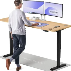 Desktronic Bureau assis debout HomePro 200x80cm - Électrique Réglable en Hauteur - Chargeur USB/USB-C - Noir/Chêne