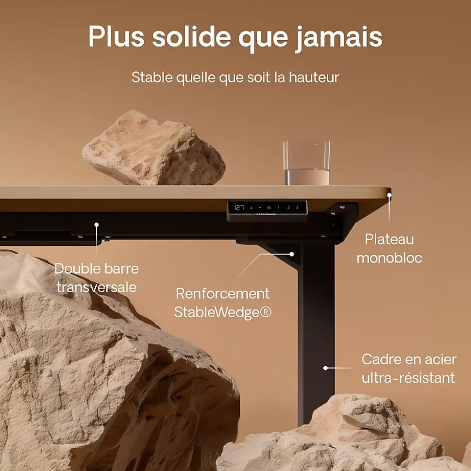 Desktronic Bureau assis debout HomePro 200x80cm - Électrique Réglable en Hauteur - Chargeur USB/USB-C - Noir/Chêne