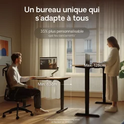 Desktronic Bureau assis debout HomePro 200x80cm - Électrique Réglable en Hauteur - Chargeur USB/USB-C - Noir/Chêne