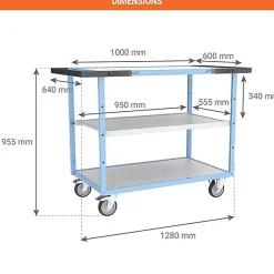 Desserte de bureau double poignée silencieux - 3 plateaux 1000x600mm - Charge max 250kg - 880702522