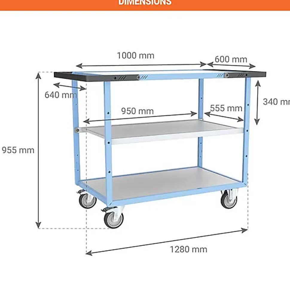 Desserte de bureau double poignée silencieux - 3 plateaux 1000x600mm - Charge max 250kg - 880702522