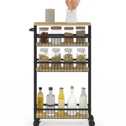 Desserte de cuisine gains de place DETROIT 4 niveaux sur roulettes design industriel