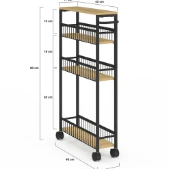 Desserte de cuisine gains de place DETROIT 4 niveaux sur roulettes design industriel