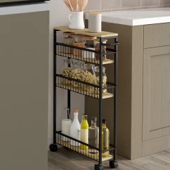 Desserte de cuisine gains de place DETROIT 4 niveaux sur roulettes design industriel
