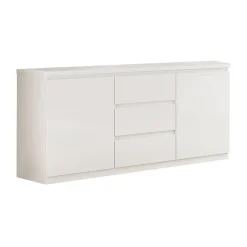 DEYTON - Buffet 2 Portes 3 Tiroirs Laqué Blanc Brillant