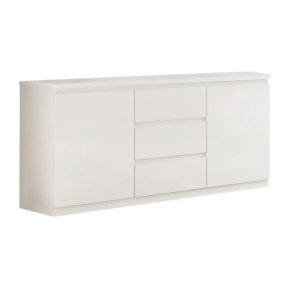 DEYTON - Buffet 2 Portes 3 Tiroirs Laqué Blanc Brillant