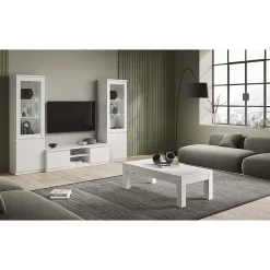 DEYTON - Meuble TV 2 Portes Laqué Blanc Brillant