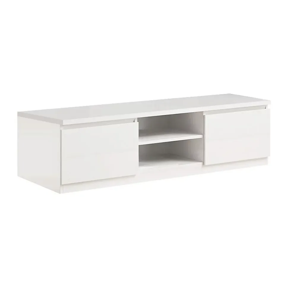 DEYTON - Meuble TV 2 Portes Laqué Blanc Brillant