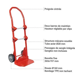 Diable - Bavette fixe - 2 barres de maintien - 180kg - 810010387/BM