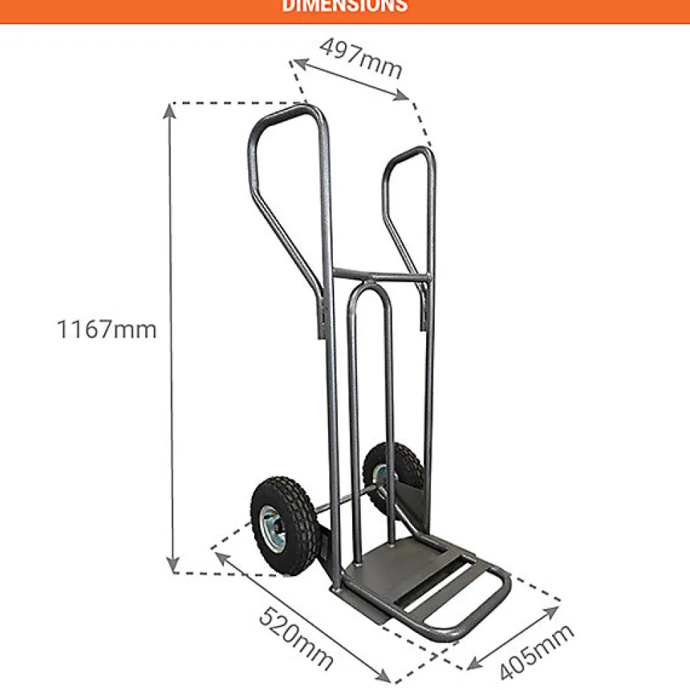 Diable - Pelle fixe 238x405mm - charge 250kg - Roues pneumatiques - DVPF2-RG-BR