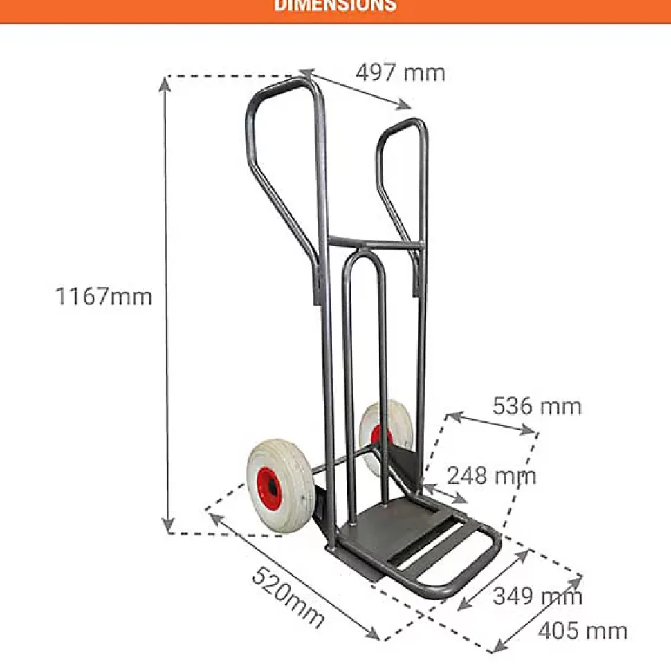 Diable - Pelle fixe 238x405mm - charge 250kg - Roues increvables non tachantes silenc. - DVPF2-RINC-BR