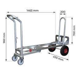 Diable 3 positions aluminium - Charge 250kg / 350kg - Roues gonflables - STC3