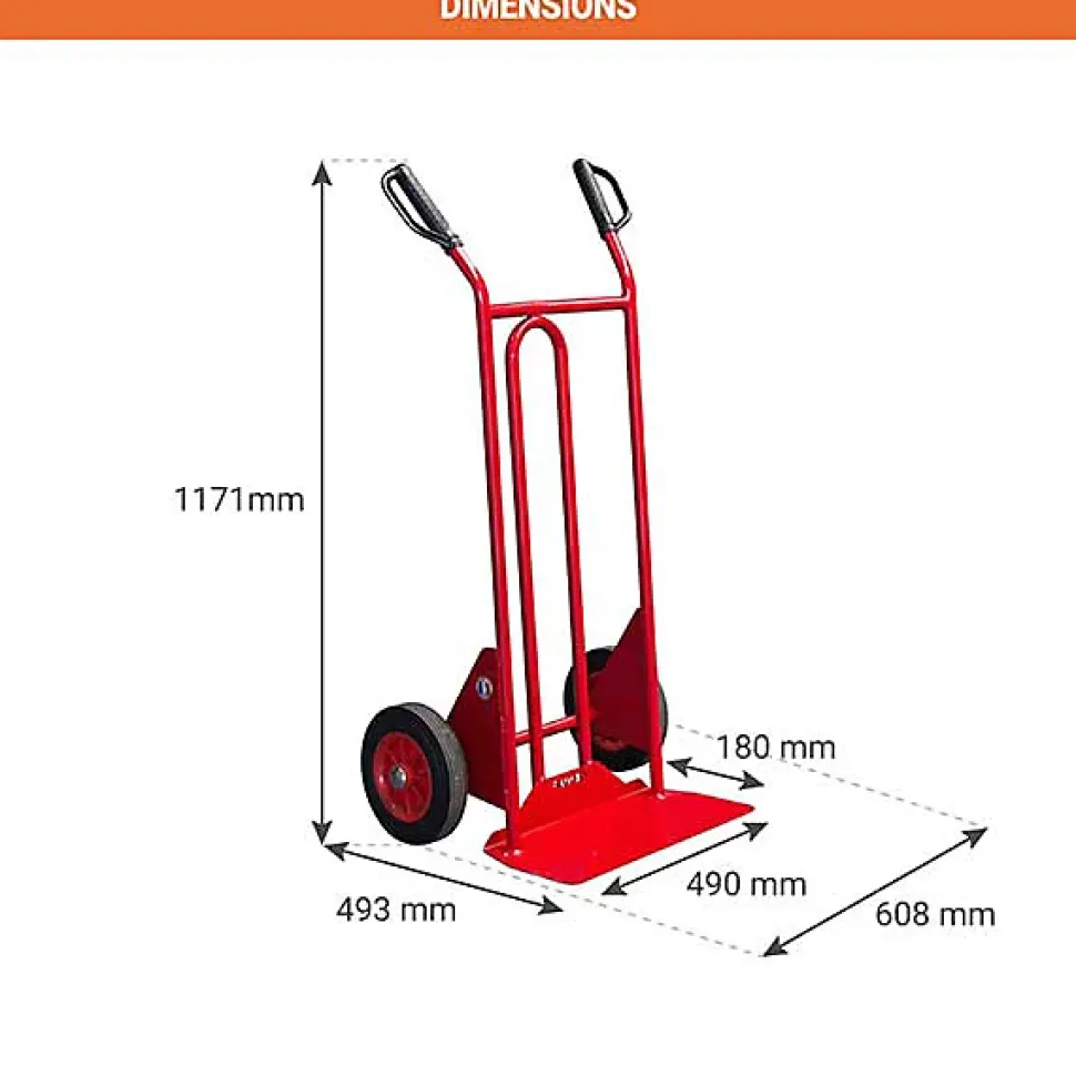 Diable acier charge 250kg - Roues caoutchouc et poignées à gardes - 810200020