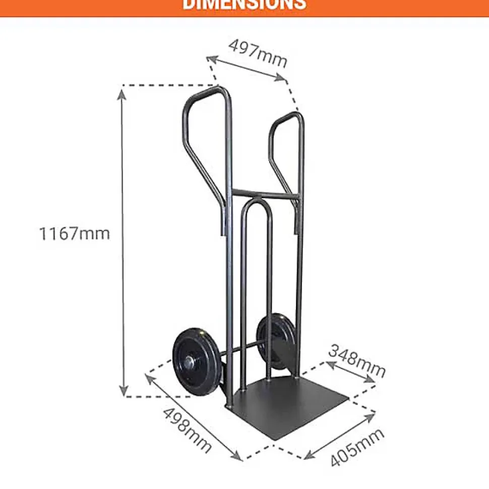Diable acier charge 250kg - Roues caout. élast. noir silencieux - DVPF1-RSN