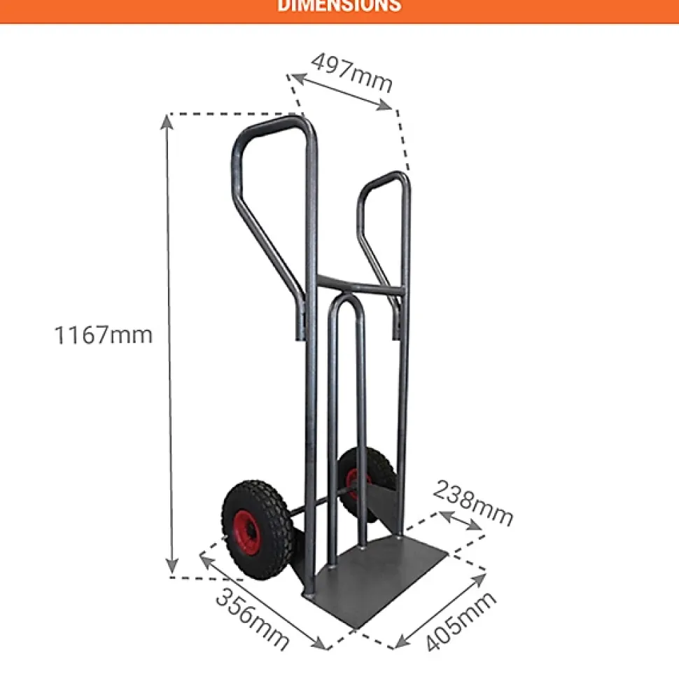 Diable acier charge 400kg - Roues caout. élast. noir silencieux - DVPF400-RSN
