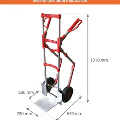 Diable aluminium pelle rabattable - Roues gonflables - STR300NBRASSEUR