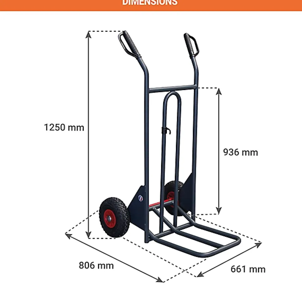 Diable basculement assisté - Roues increvables - Charge max 150kg - 810301122