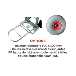 Diable chariot aluminium - Charge 250kg / 350kg - Roues increvables - STC2-RINC