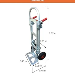 Diable chariot aluminium - Charge max 250kg / 350kg - Roues gonflables - STC2