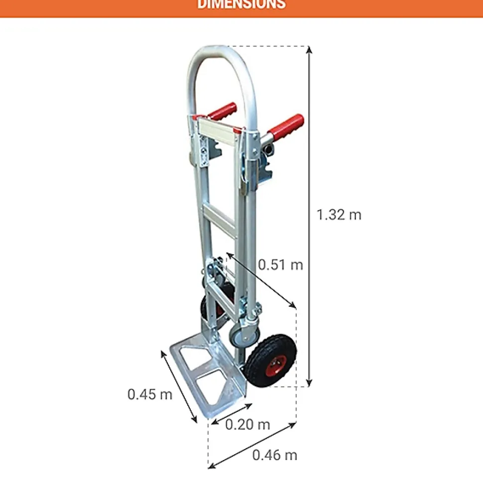 Diable chariot aluminium - Charge max 250kg / 350kg - Roues gonflables - STC2
