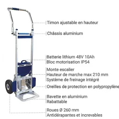 Diable électrique escalier pliable - Pelle 400x240mm - Charge 170kg - DMEG170