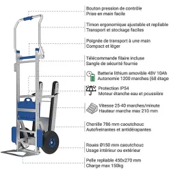 Diable électrique escalier pliable - Pelle 450x270mm - Charge 150kg - DCE150