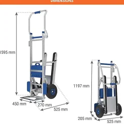Diable électrique escalier pliable - Pelle 450x270mm - Charge 150kg - DCE150