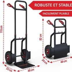 Diable pliable Chariot de transport charge max.200kg Hauteur réglable