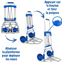 Diable pliable en aluminium réglable en hauteur Chariot charge transport 90 kg