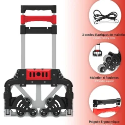 Diable pliable FISHTEC Léger Télescopique - Charge garantie 60 kg